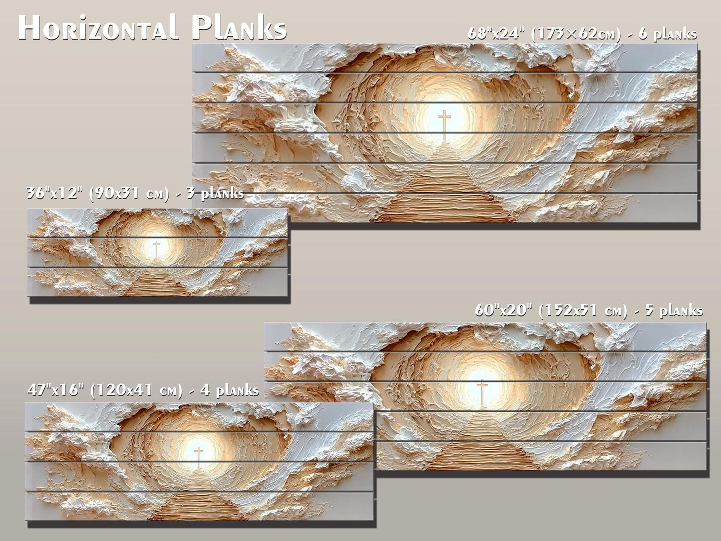 Path to Glowing Cross Print on Natural Wood, Christian Wall Art