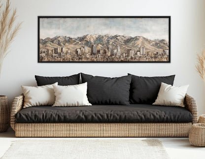 Salt Lake City Canvas Print – Rustic Skyline Wall Art | Framed Gallery Wrapped Canvas