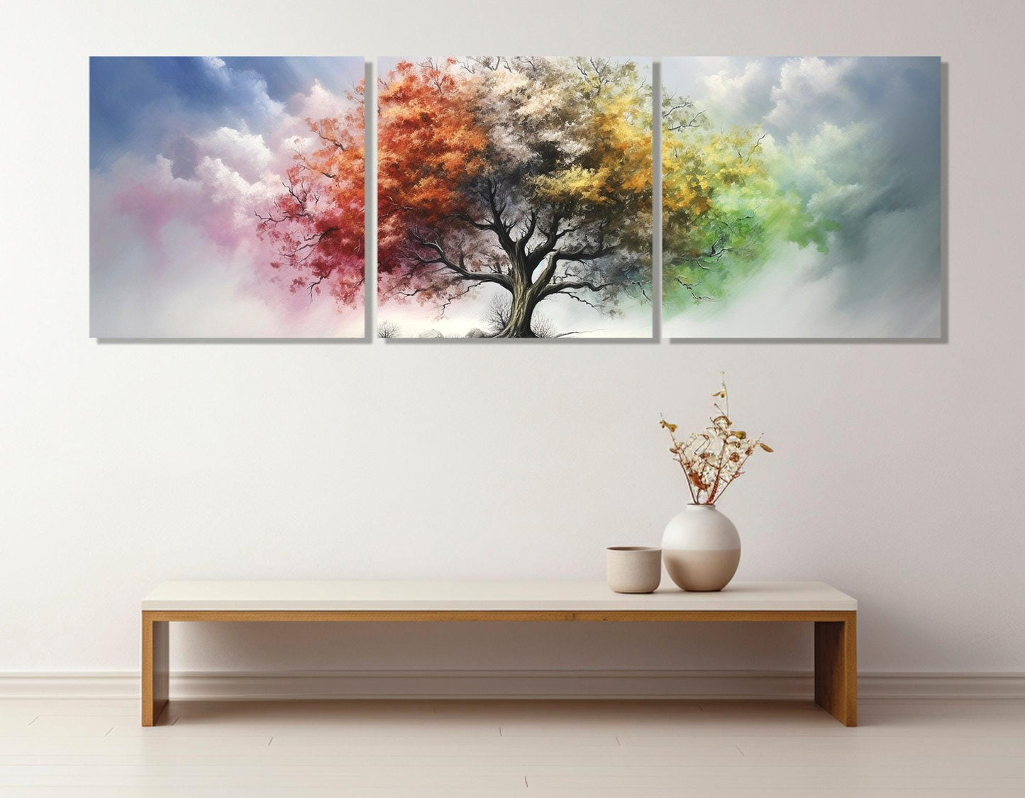 Four Season Tree Canvas - Colorful Cotton Print | Framed Gallery Wrapped Wall Art