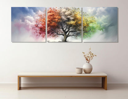 Four Season Tree Canvas - Colorful Cotton Print | Framed Gallery Wrapped Wall Art