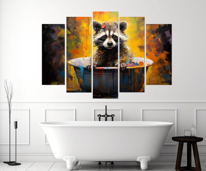 Raccoon Bathtub Canvas - Cute Animal Painting on Gallery Wrapped Cotton Canvas Print