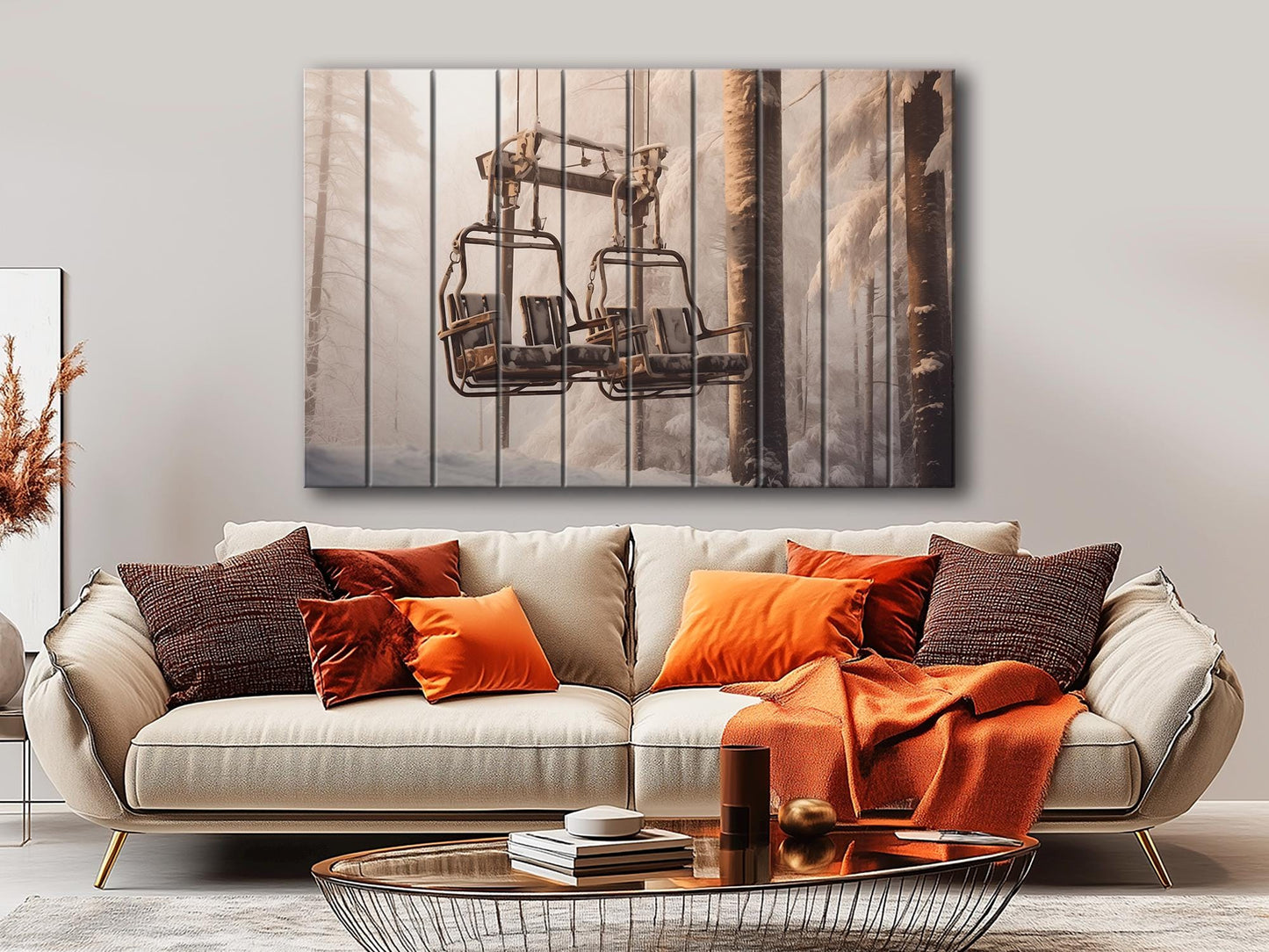 Retro Chairlift, Ski Lift Print On Natural Wood- Vintage Wall Art