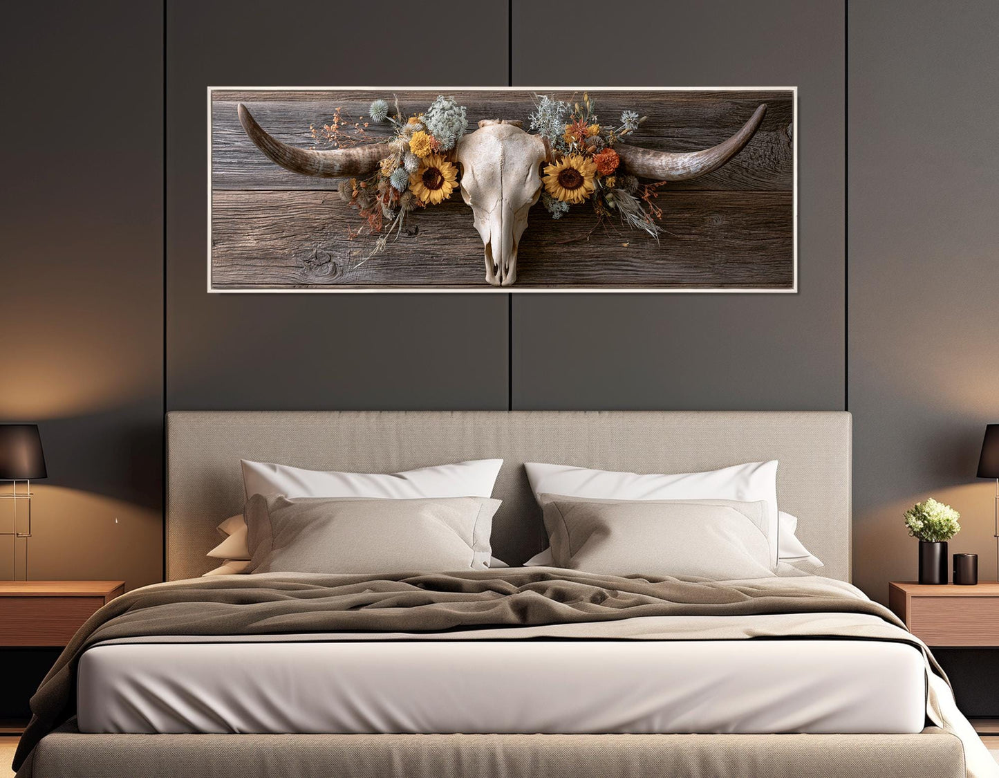 Longhorn Skull Canvas Print, Large Western Wall Decor, Framed and Ready to Hang