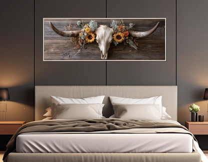 Longhorn Skull Canvas Print, Large Western Wall Decor, Framed and Ready to Hang
