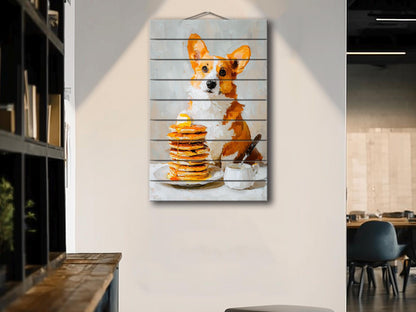 Wood Wall Art - Corgi Pancake Print | Rustic Wood Decor, Minimalist Dog Art