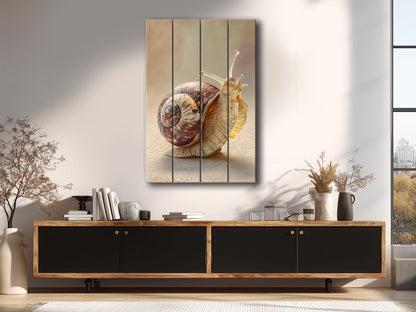Snail Painting Wood Art – Whimsical Animal Print, Rustic Wood Wall Decor | Eco Friendly