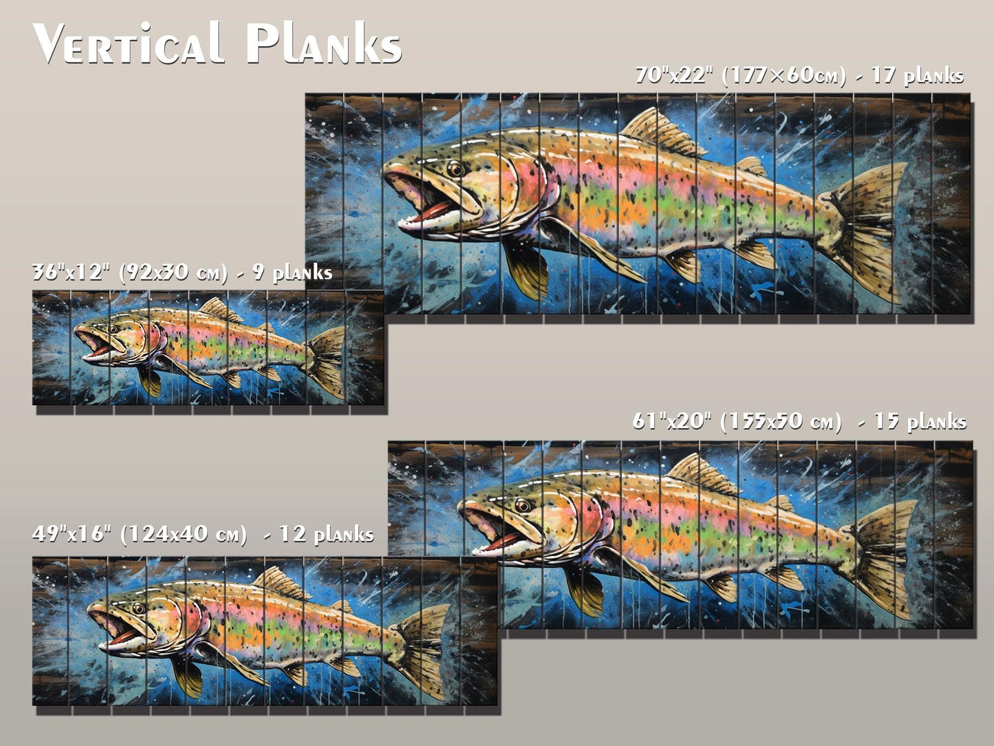 Rainbow Trout Wall Art - Rustic Wood Plank Painting | Fishing Lodge Decor