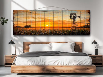 Rustic Wood Print | Abstract Sunset Cornfield Wall Art - Farmhouse Decor
