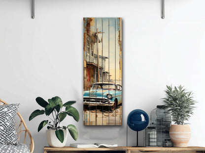 Vintage Cuba Print - Rustic Wood Wall Art on Natural Wooden Planks, Ready to Hang