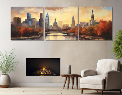 Philadelphia Wall Art – Large Abstract City Painting on Cotton Canvas | Framed Print