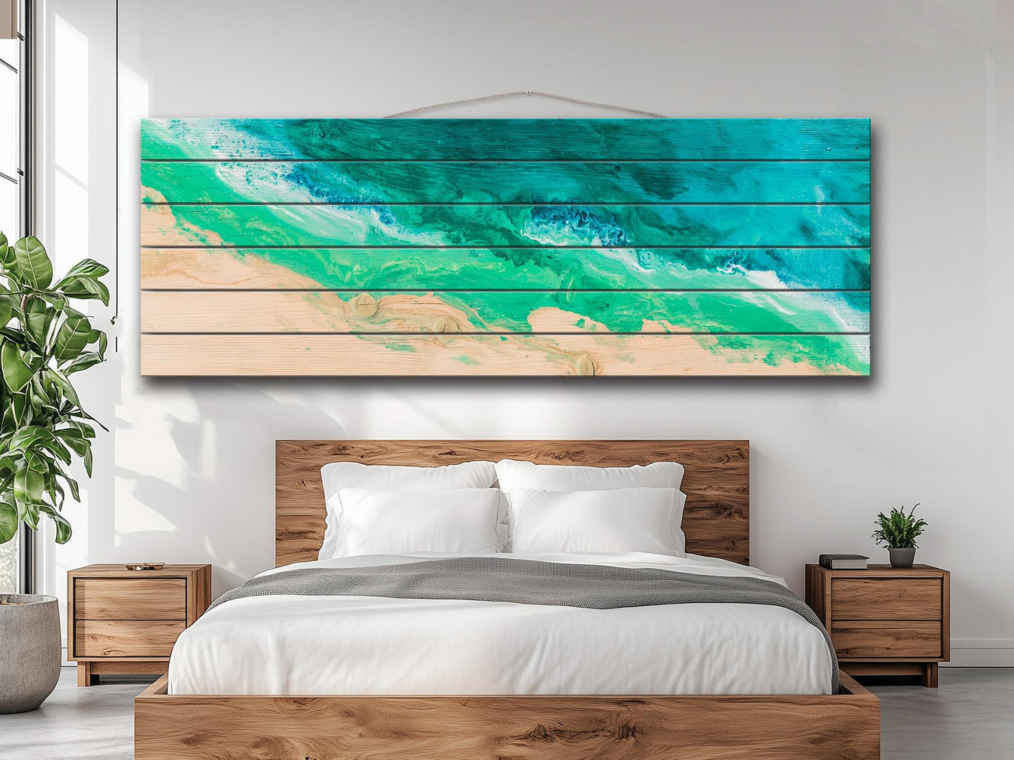 Aerial Beach Wood Wall Art - Abstract Beach Painting Printed on Wood, Beach Wall Art, Soft Tones Beach Painting, Rustic Nautical Wall Decor