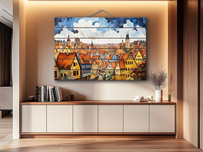 Rothenburg Wood Art | Fade Resistant Wall Art on Natural Wood Planks – Ready to Hang