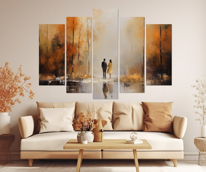 Autumn Forest Canvas Print - Romantic Couple Wall Decor, Ready to Hang Framed Art