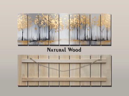 Winter Trees with Golden Leaves Print on Wood - Luxury Wall Art