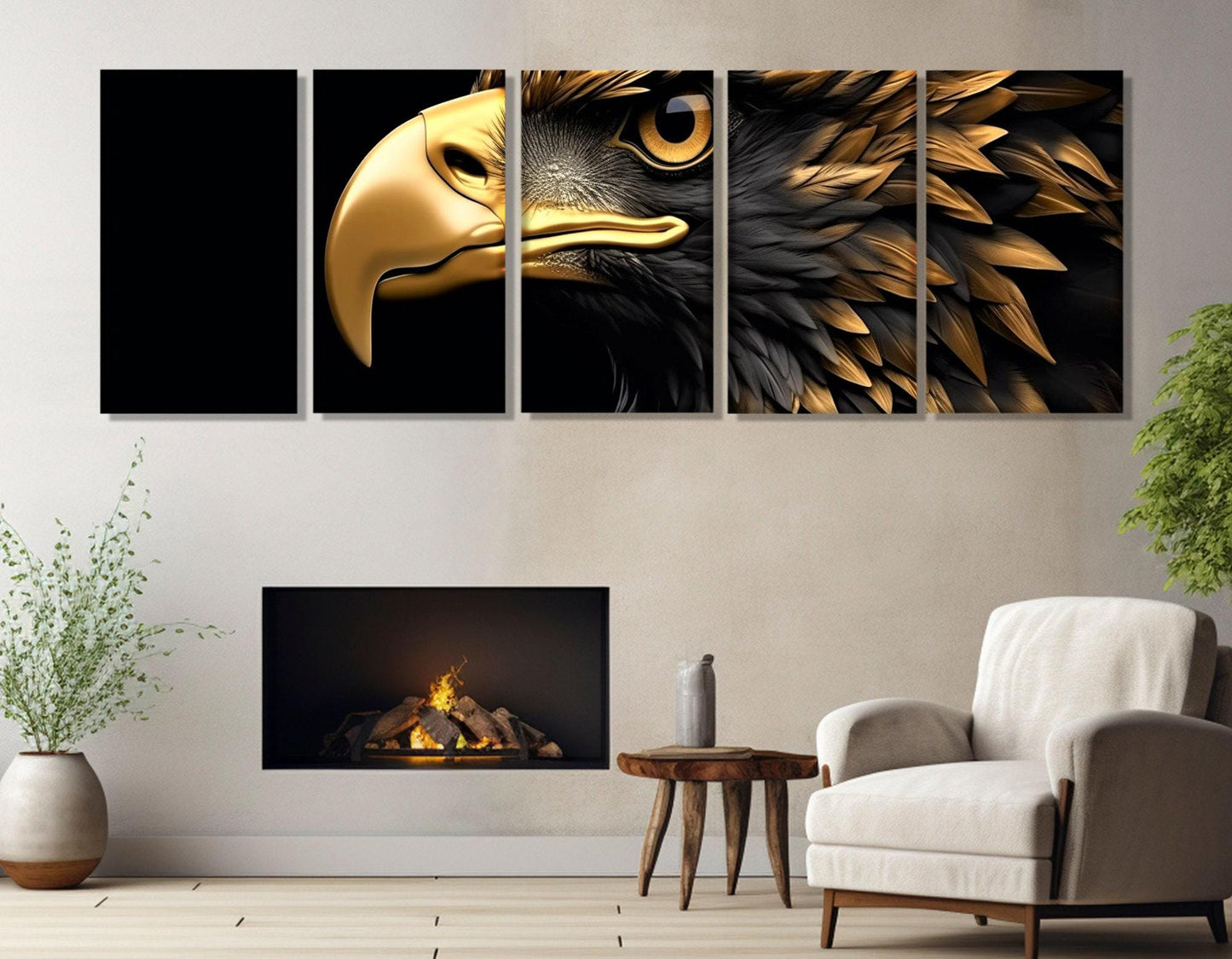 Gold Feather Eagle Canvas | Framed Canvas Art - Ready to Hang, Large Eagle Wall Art