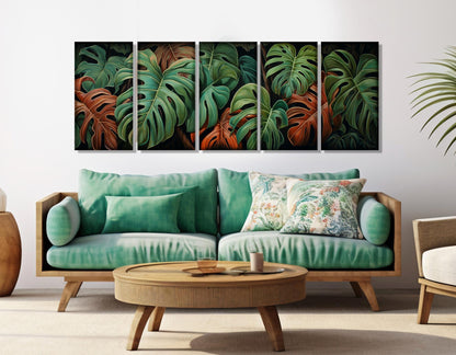 Philodendron Leaves Canvas – Framed Canvas Wall Decor with Rustic Wildflowers Print on Cotton