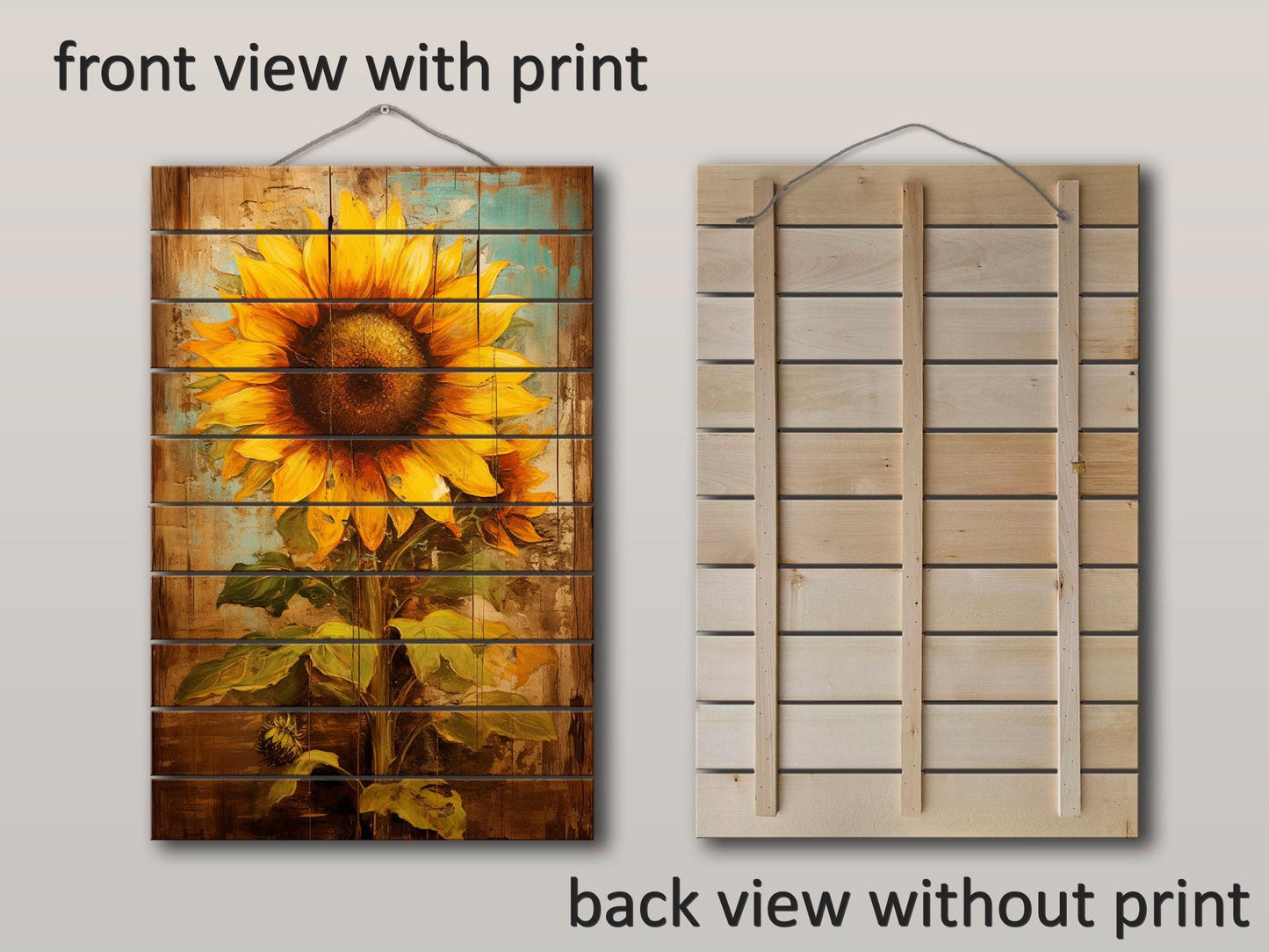 Sunflower Wood Art | Handcrafted Rustic Wall Decor with Unique Wood Grain Print