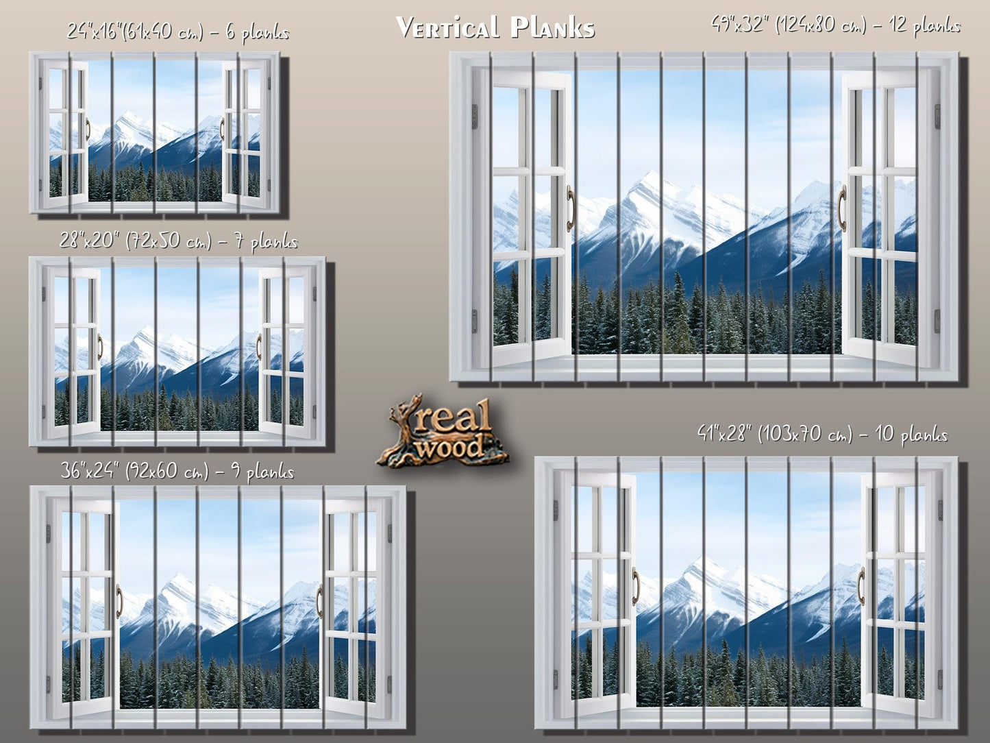 Wood Wall Art – Alpine Wall Decor With Winter Mountain Landscape Print On Natural Wood