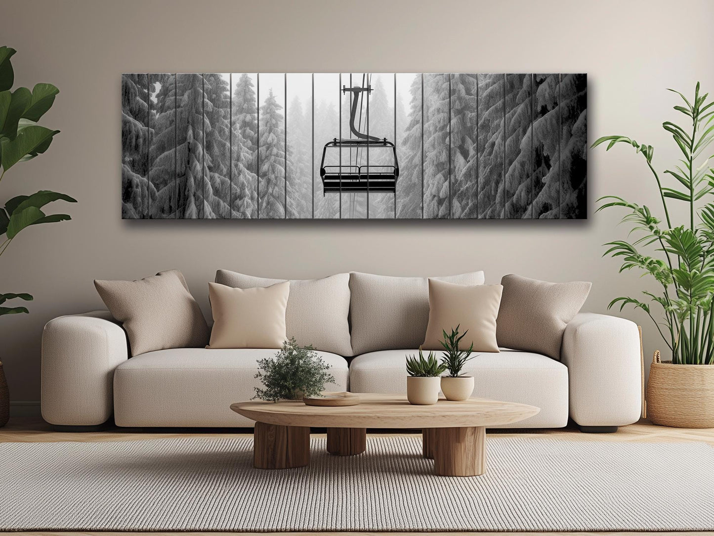 Ski Lift Wall Art – Large Wooden Wall Decor with Natural Wood Print & Rustic Mountain Cabin