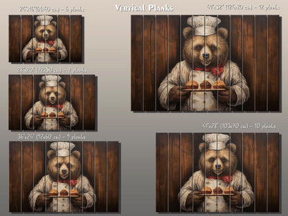 Rustic Bakery Wall Decor – Grizzly Bear Artwork Printed on Natural Wood Panels