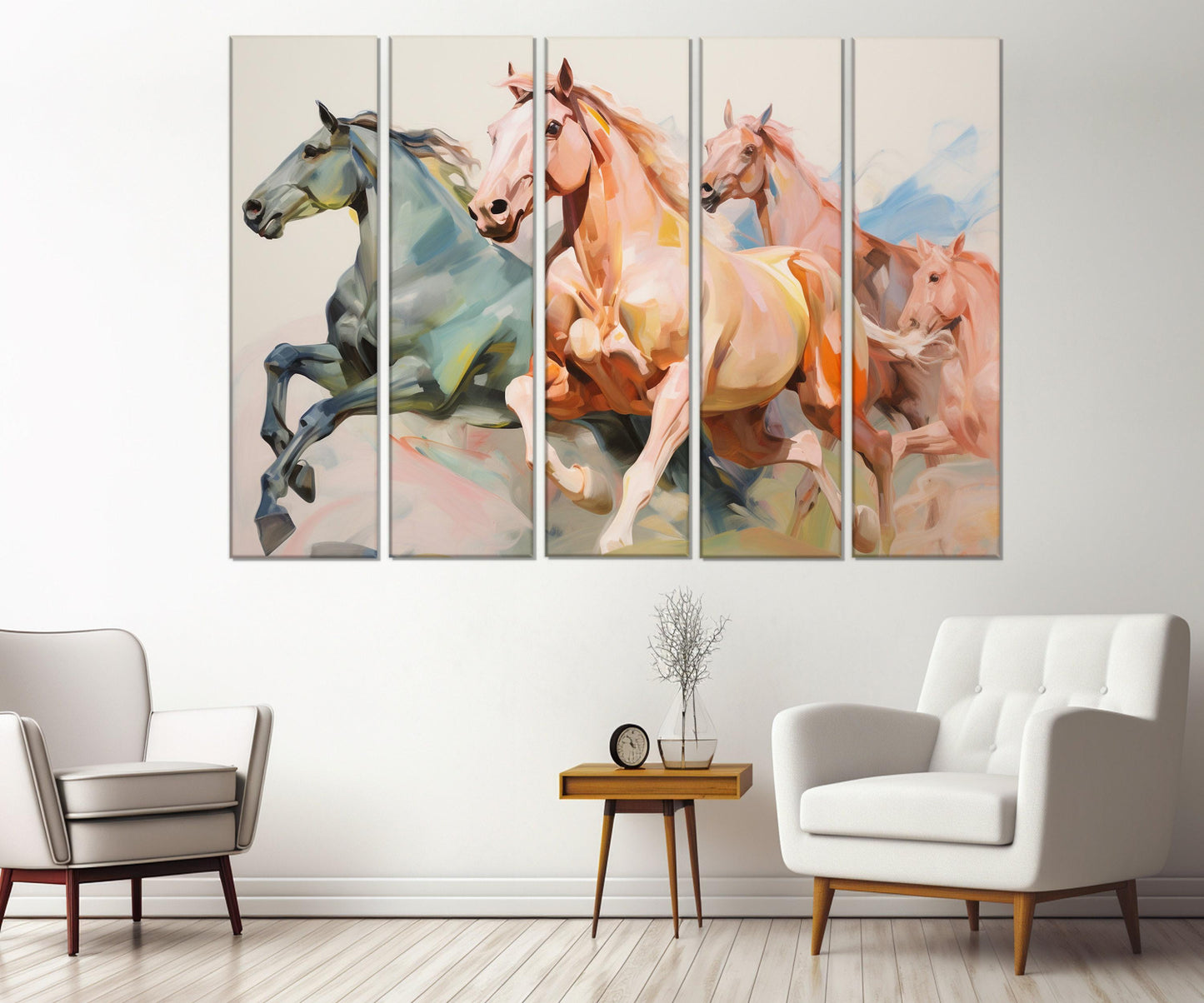 Abstract Horses Painting - Framed Horse Wall Art | Canvas Horse Print, Modern Decor
