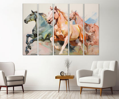 Abstract Horses Painting - Framed Horse Wall Art | Canvas Horse Print, Modern Decor