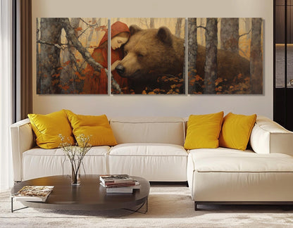 Woman and Bear Painting – Fantasy Wall Art | Framed Canvas Print Ready to Hang