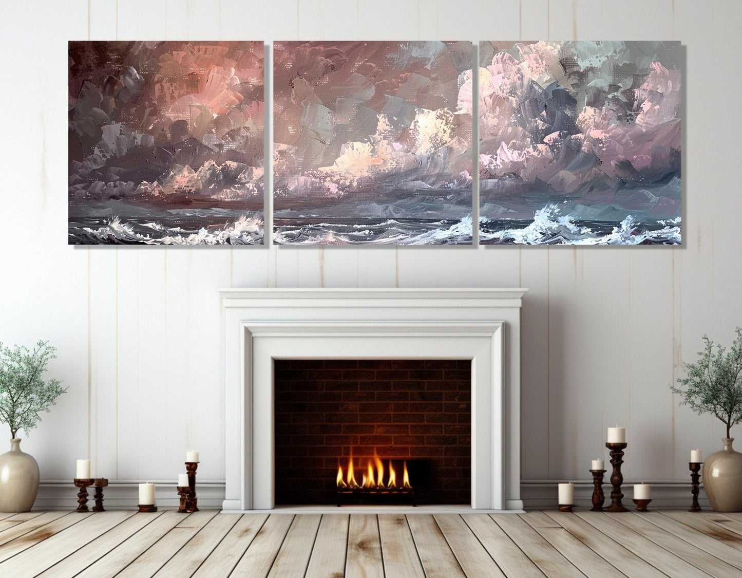 Abstract Canvas Print – Stormy Sea Art with Soft Pink Wall Decor | Ready to Hang
