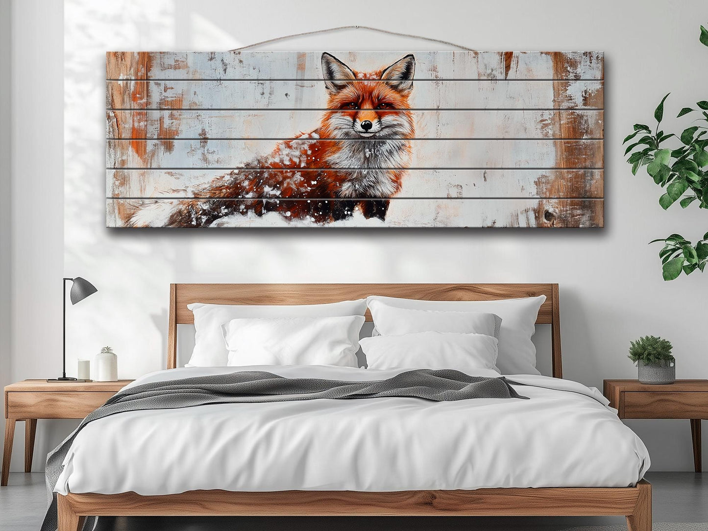 Wood Wall Art - Rustic Red Fox Print on Natural Wood | Forest Animal Decor