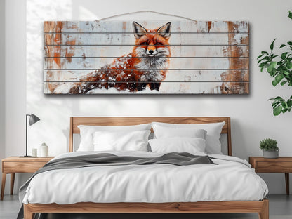 Wood Wall Art - Rustic Red Fox Print on Natural Wood | Forest Animal Decor