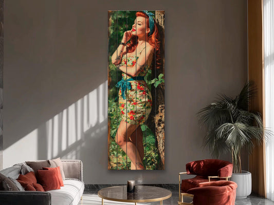 Pin Up Wood Print – Vintage Wall Art | Rustic Wood Decor with Classic Americana Style