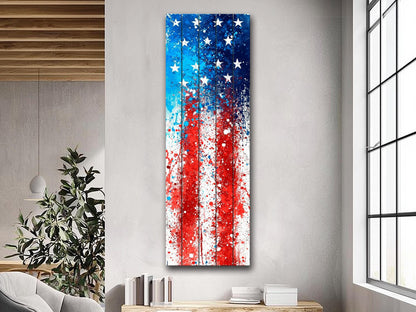 American Flag Wood Art - Abstract USA Flag Print on Natural Wood | Patriotic Wall Decor