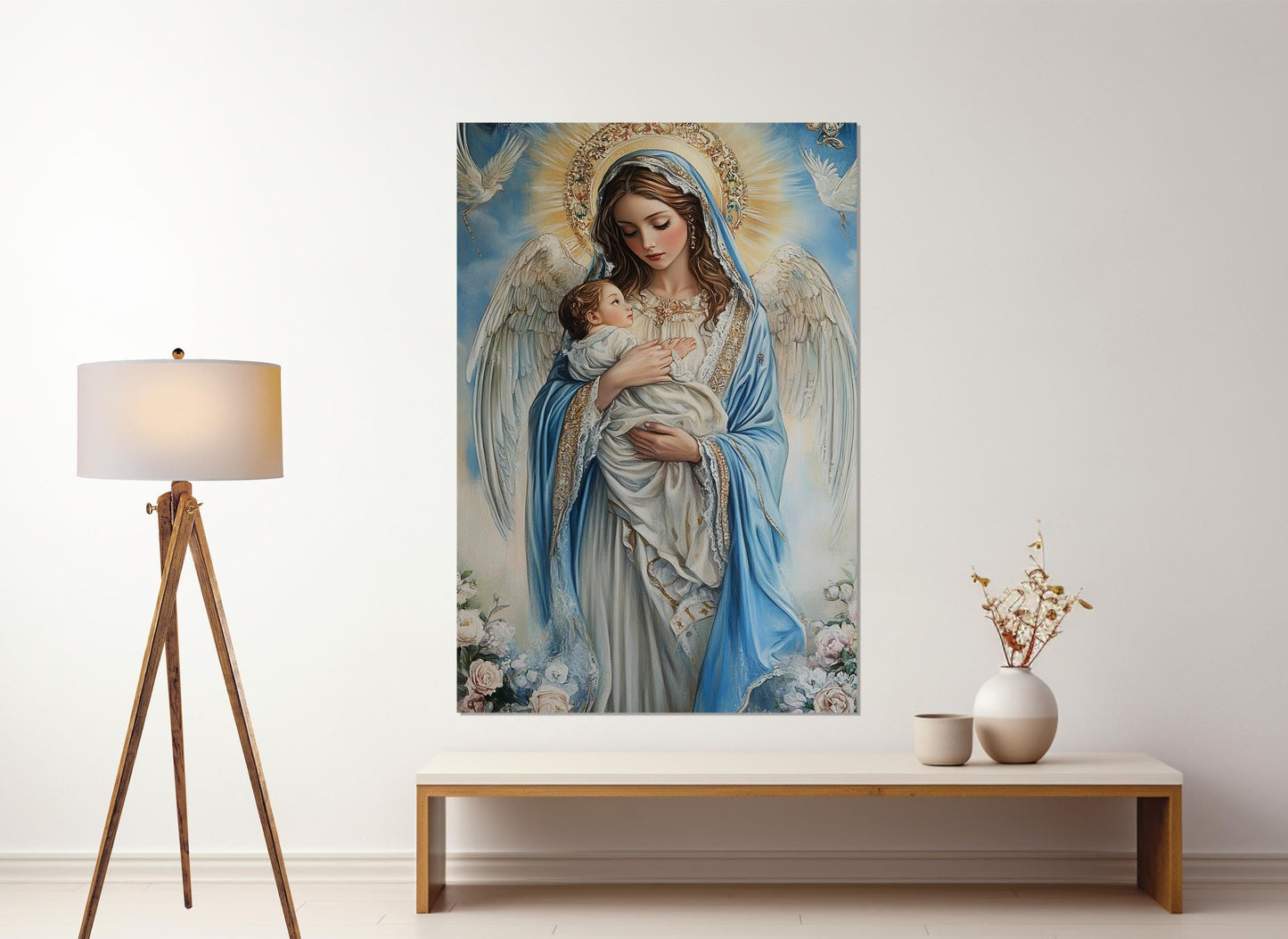 Virgin Mary Canvas Print – Mary and Jesus Painting | Framed Religious Wall Art