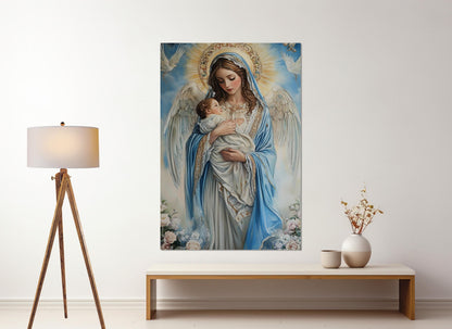 Virgin Mary Canvas Print – Mary and Jesus Painting | Framed Religious Wall Art