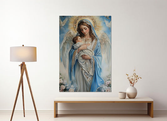 Virgin Mary Canvas Print – Mary and Jesus Painting | Framed Religious Wall Art