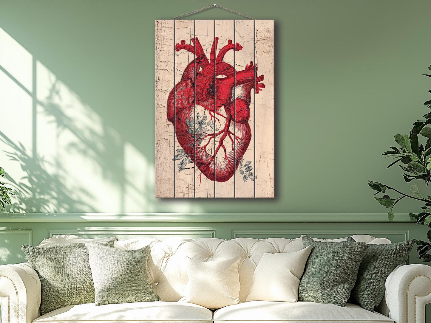 Anatomical Heart Wall Art – Rustic Wood Art | Medical Wall Decor Printed on Wood
