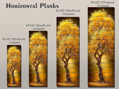 Golden Tree Print on Wood –  Tree with Golden Leaves, Modern Rustic Wall Decor
