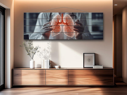 Human Lungs Print On Natural Wood - Pulmonologist Wall Art