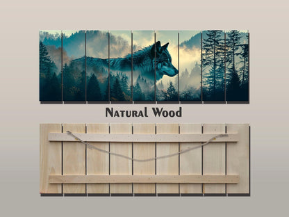 Wolf Wood Wall Art – Howling Wolf On Moon | Natural Wood Art Print