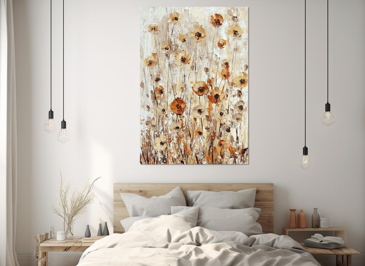 Wildflowers Canvas Print – Brown Beige Floral Wall Art | Gallery Wrapped Cotton Canvas