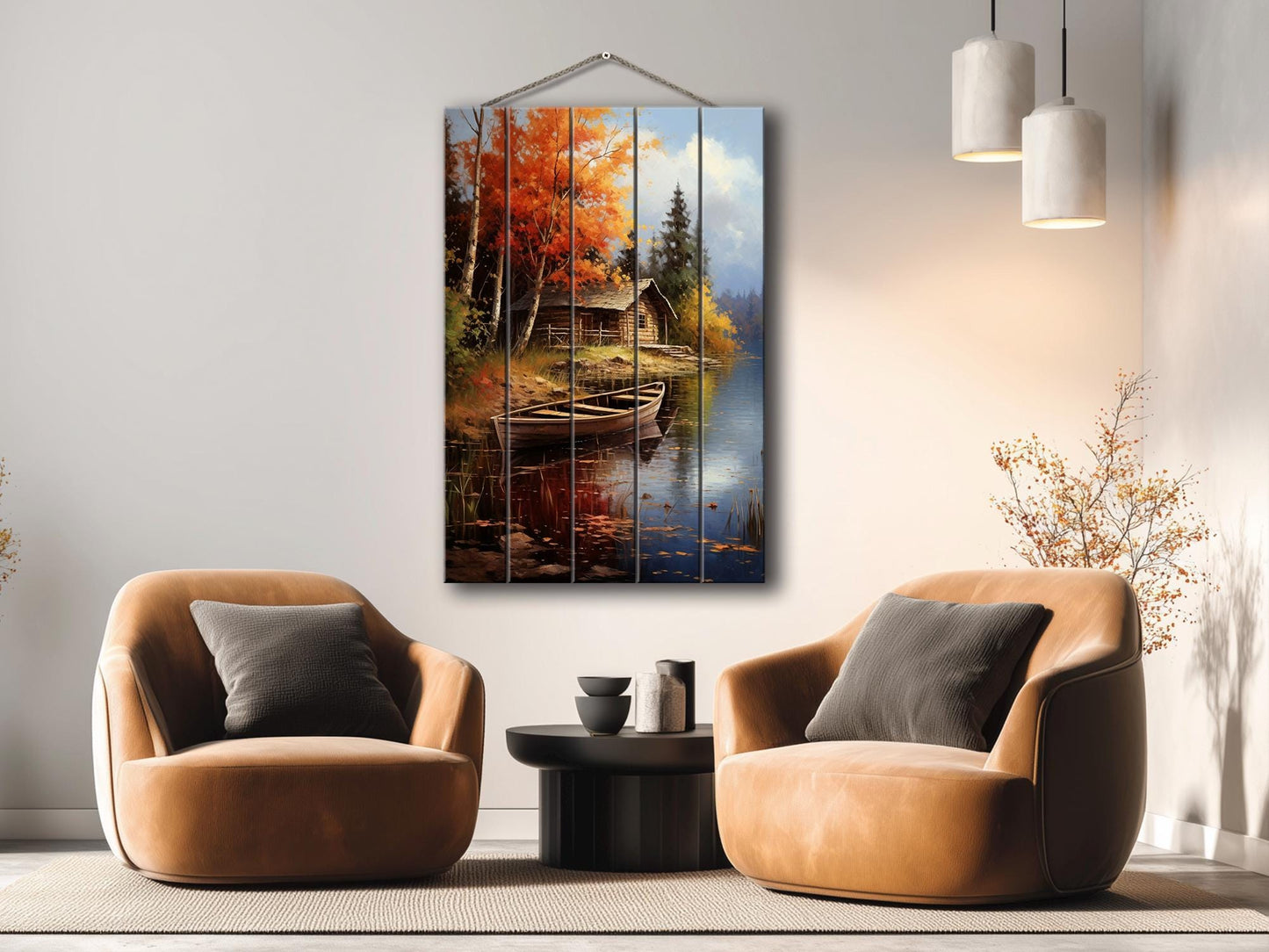 Rustic Cabin Wall Art – Autumn Landscape Print on Wood | Farmhouse Wall Decor