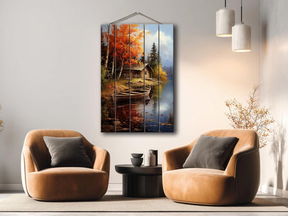 Rustic Cabin Wall Art – Autumn Landscape Print on Wood | Farmhouse Wall Decor