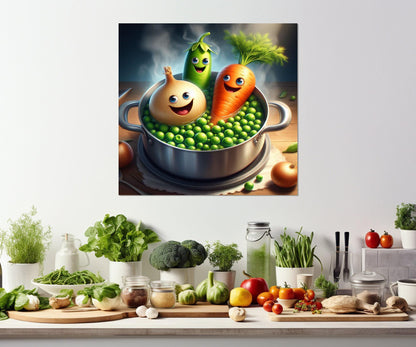 Funny Kitchen Wall Art - Boiled Vegetables Canvas Print | Framed Kitchen Decor Gift
