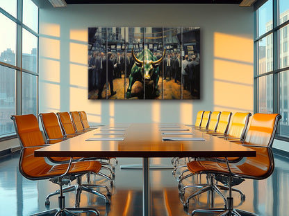 Wall Street Bull Painting – Rustic Wood Wall Art | Charging Bull Print, Trader Gift