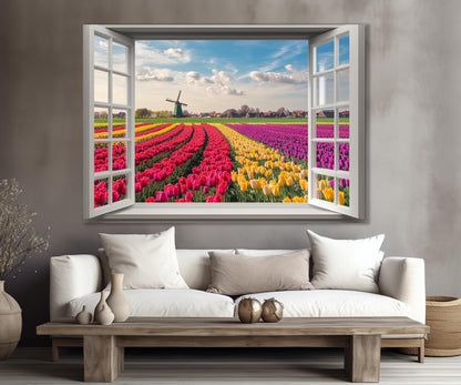 Tulip Field Canvas Print – Open Window Wall Art | Floral Wall Art, Framed & Ready to Hang