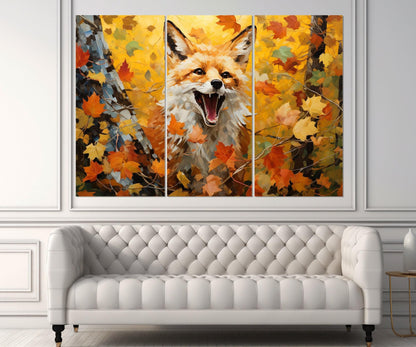 Fox Wall Art – Sly Fox Painting on Gallery Wrapped Canvas | Autumn Forest Decor