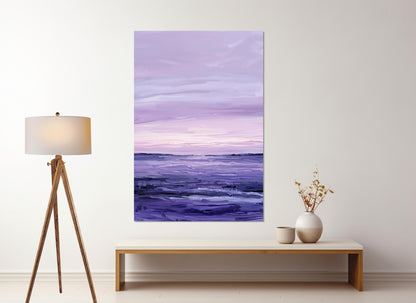 Abstract Horizon Canvas – Minimalist Purple Tones Framed Wall Art Ready to Hang