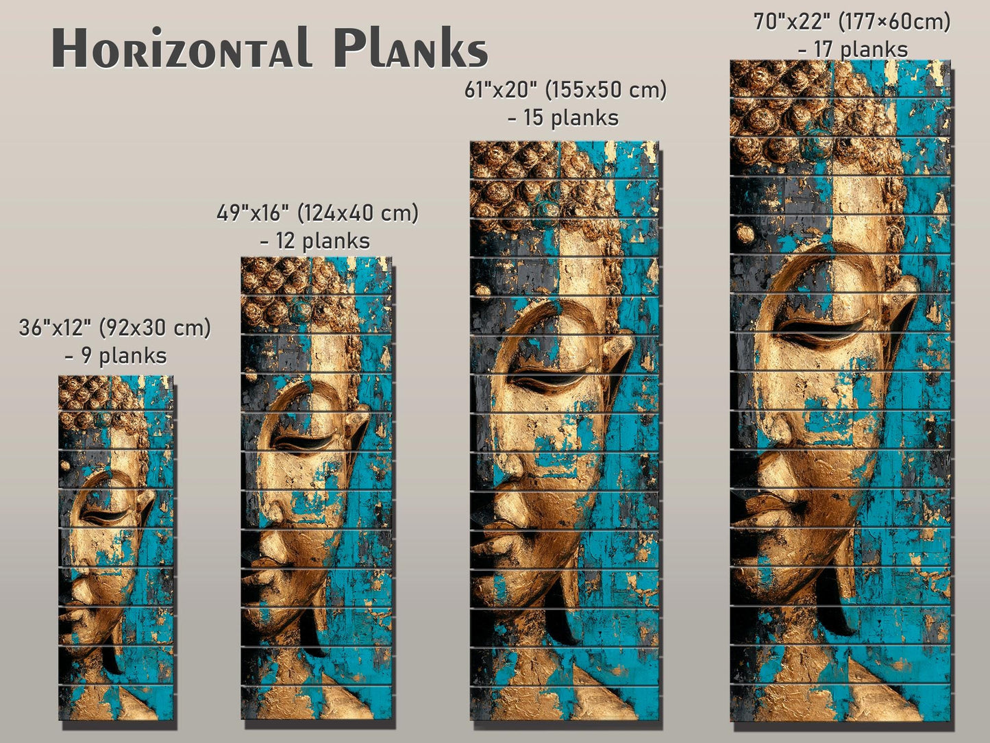 Golden Buddha Wall Art – Turquoise Blue Wooden Print | Rustic Spiritual Decor