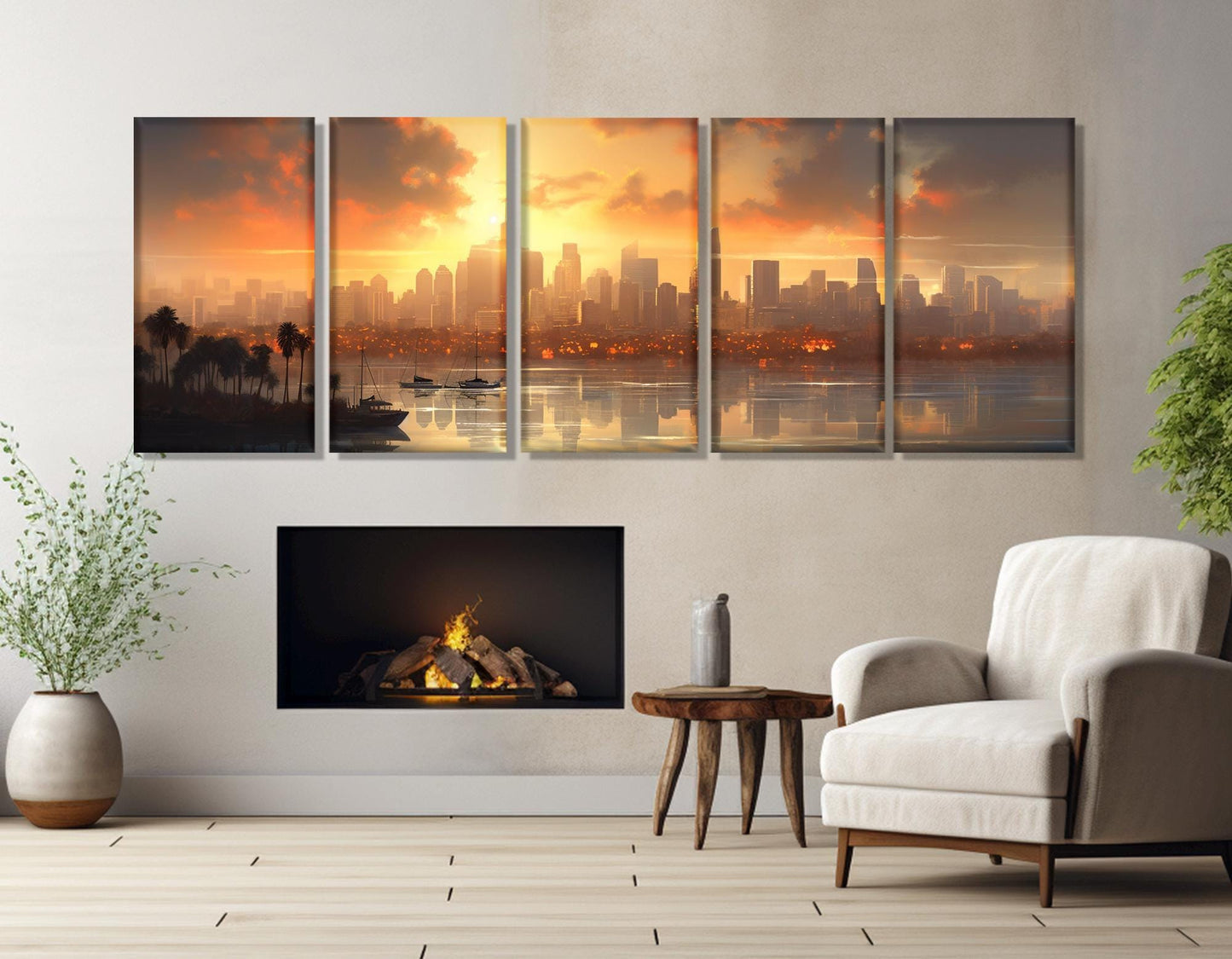 San Diego Sunset Canvas - Framed Cotton Canvas Artwork | Abstract Cityscape Print