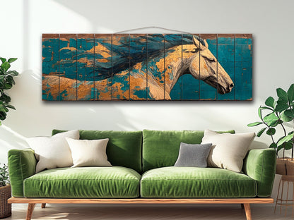 Wood Wall Art - Galloping Horse Painting | Rustic Wood Art With Natural Grain Texture